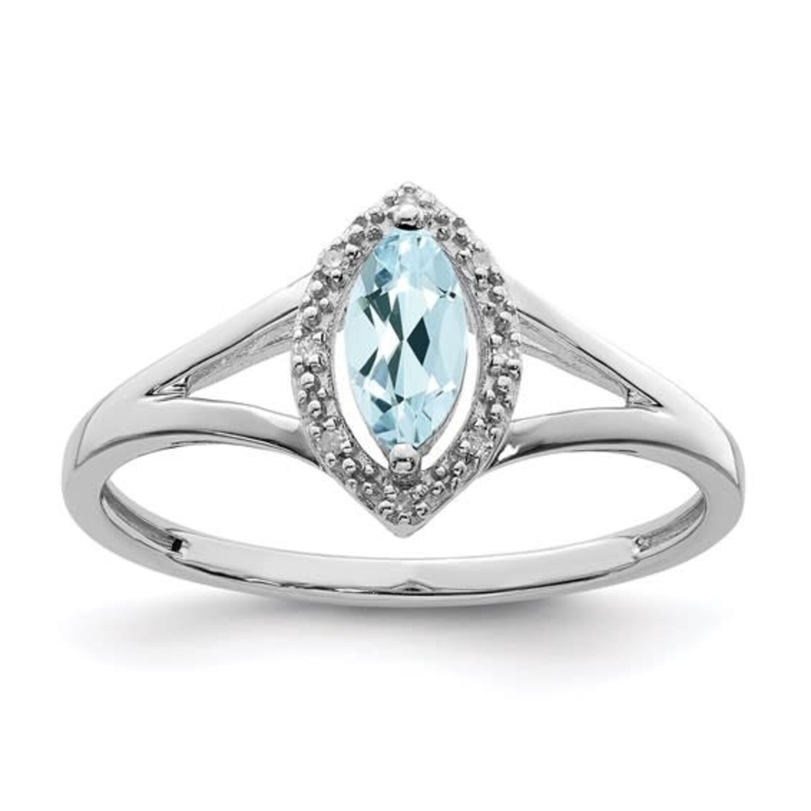 Sterling Silver Aquamarine & Diamond Marquise Ring