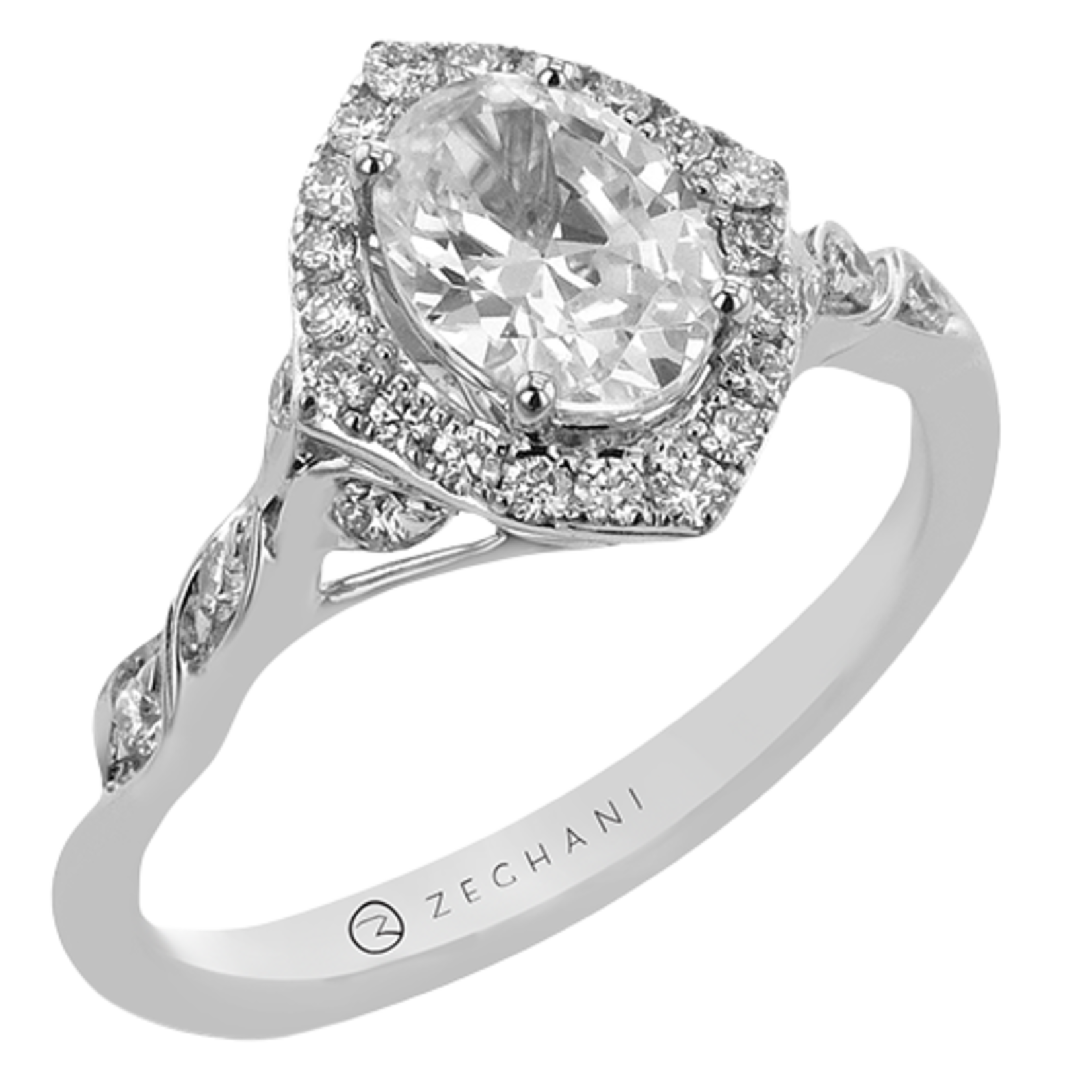 Zeghani 14 Karat White Gold Diamond Halo Twist Ring