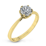 Zeghani Floral 14 Karat Yellow Gold 6 Prong Engagement Ring
