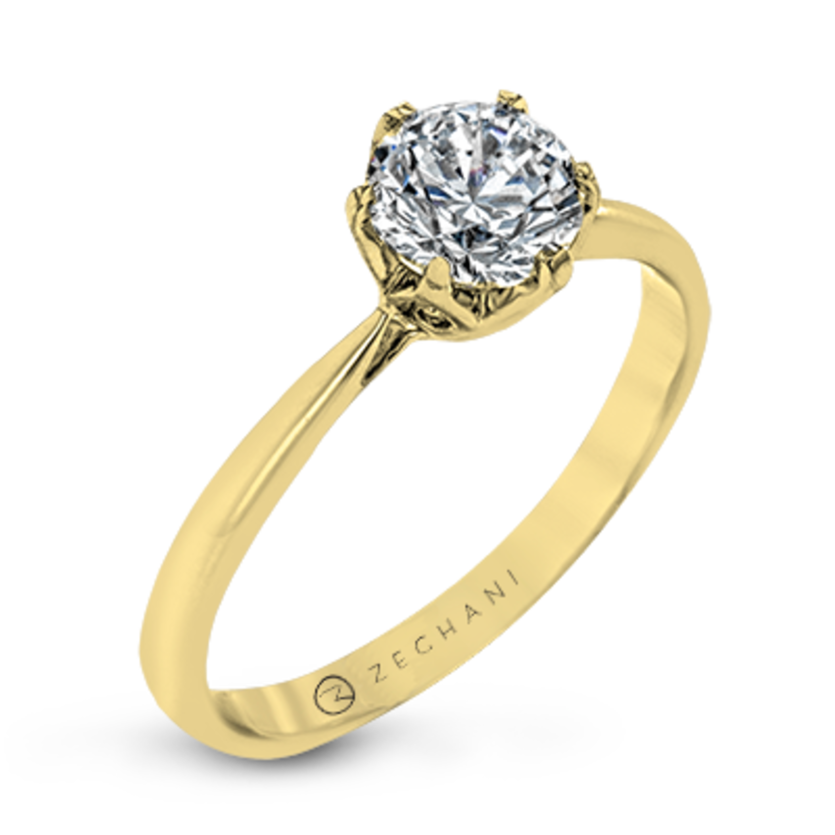 Zeghani Floral 14 Karat Yellow Gold 6 Prong Engagement Ring