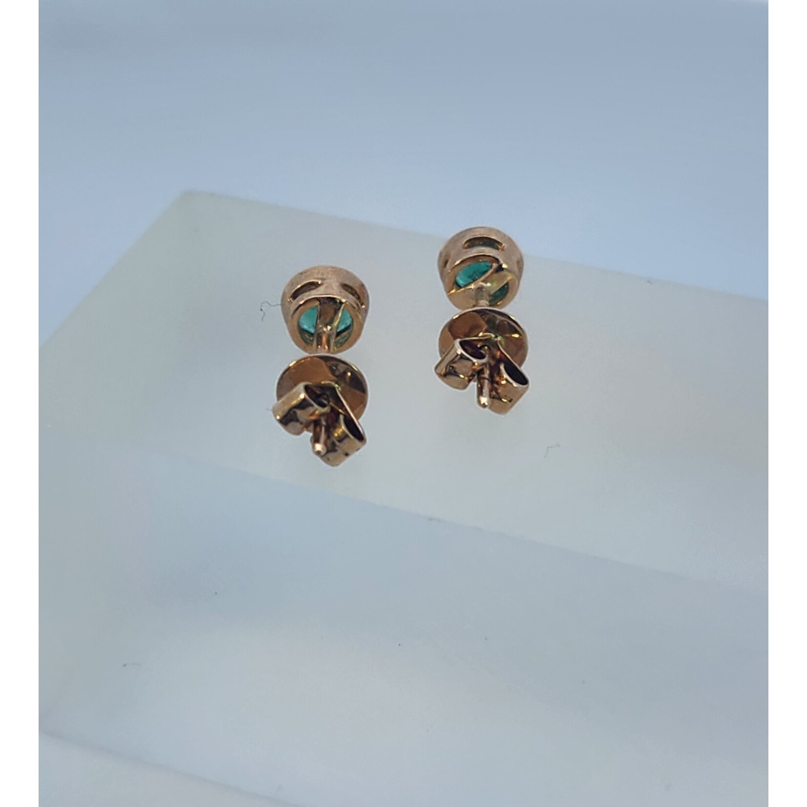 14 Karat Yellow Gold Emerald Bezel set Round studs