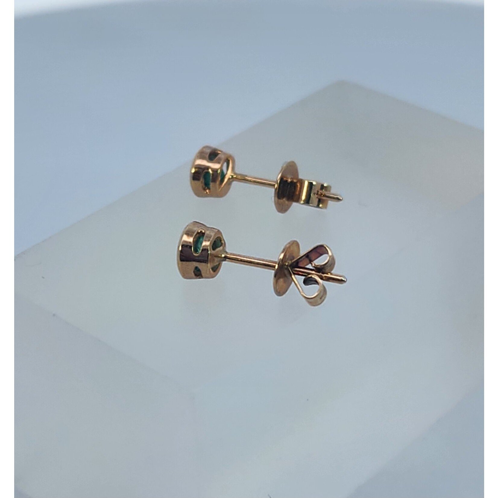 14 Karat Yellow Gold Emerald Bezel set Round studs