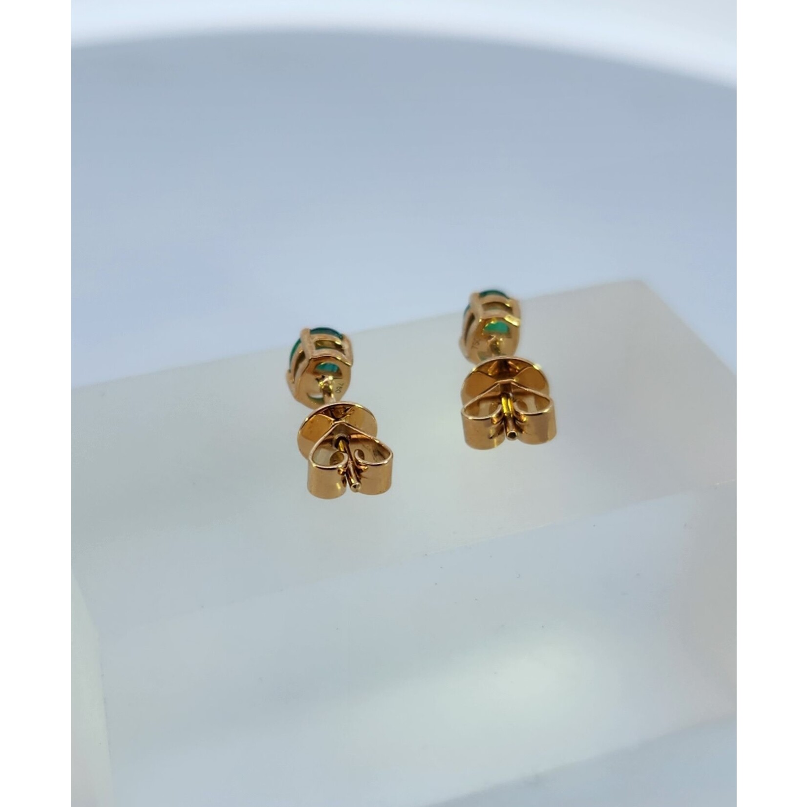 18 Karat Yellow Gold Emerald Prong set Oval  studs