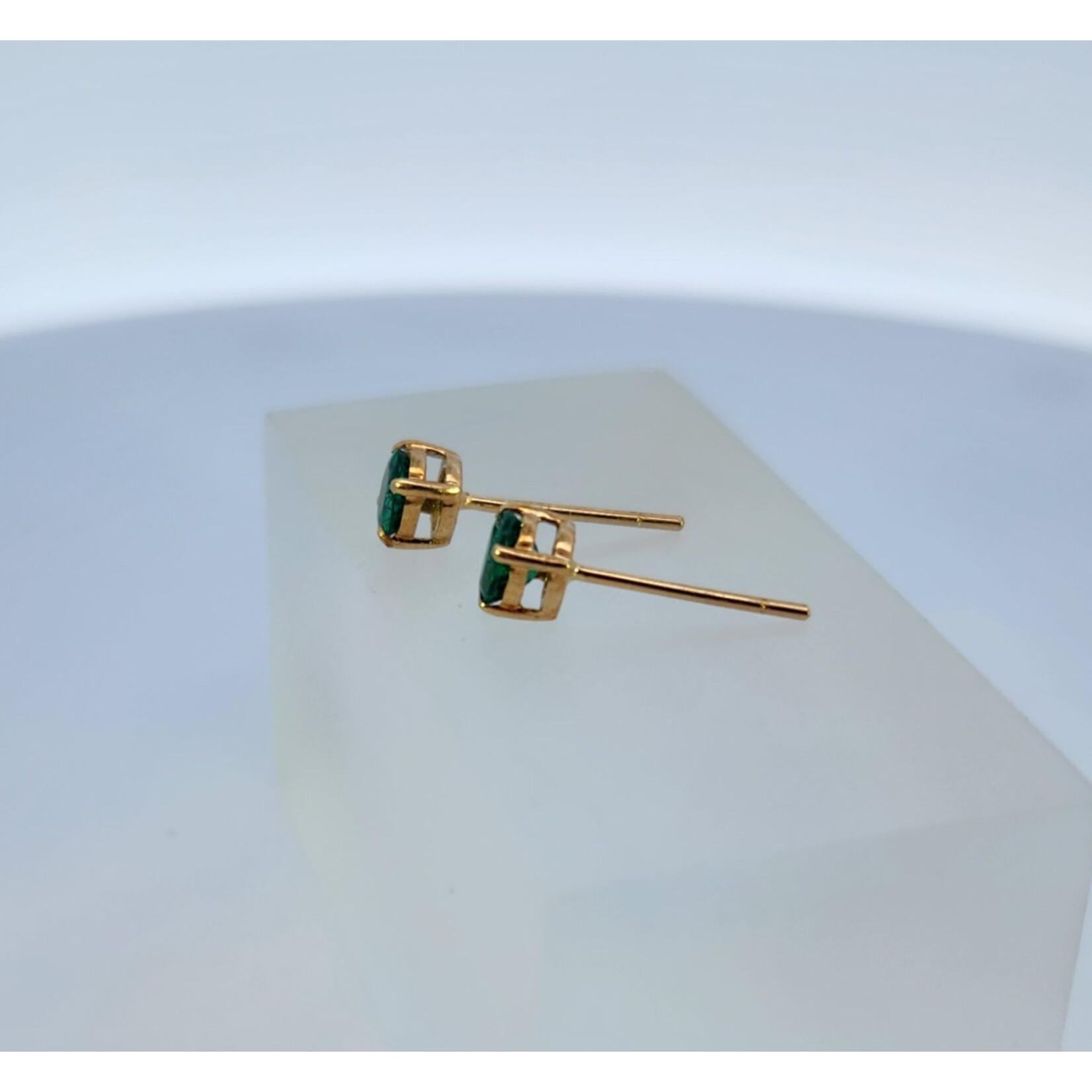 18 Karat Yellow Gold Emerald Prong set Oval  studs
