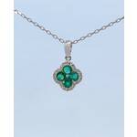 14 Karat White Gold Natural Emerald & Diamond Clover Shape Pendant