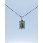 14 Karat White and Yellow Gold Natural Emerald & Diamond Pendant