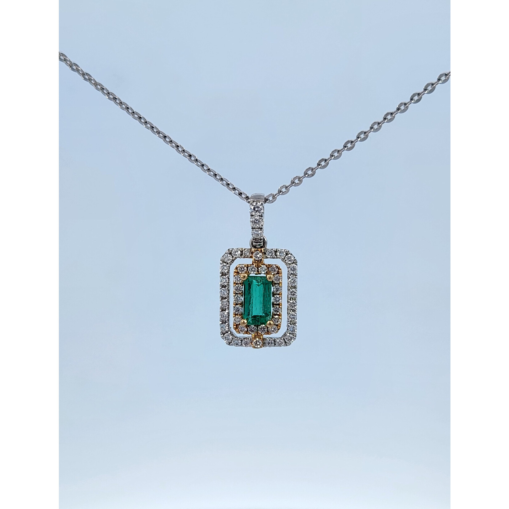 14 Karat White and Yellow Gold Natural Emerald & Diamond Pendant