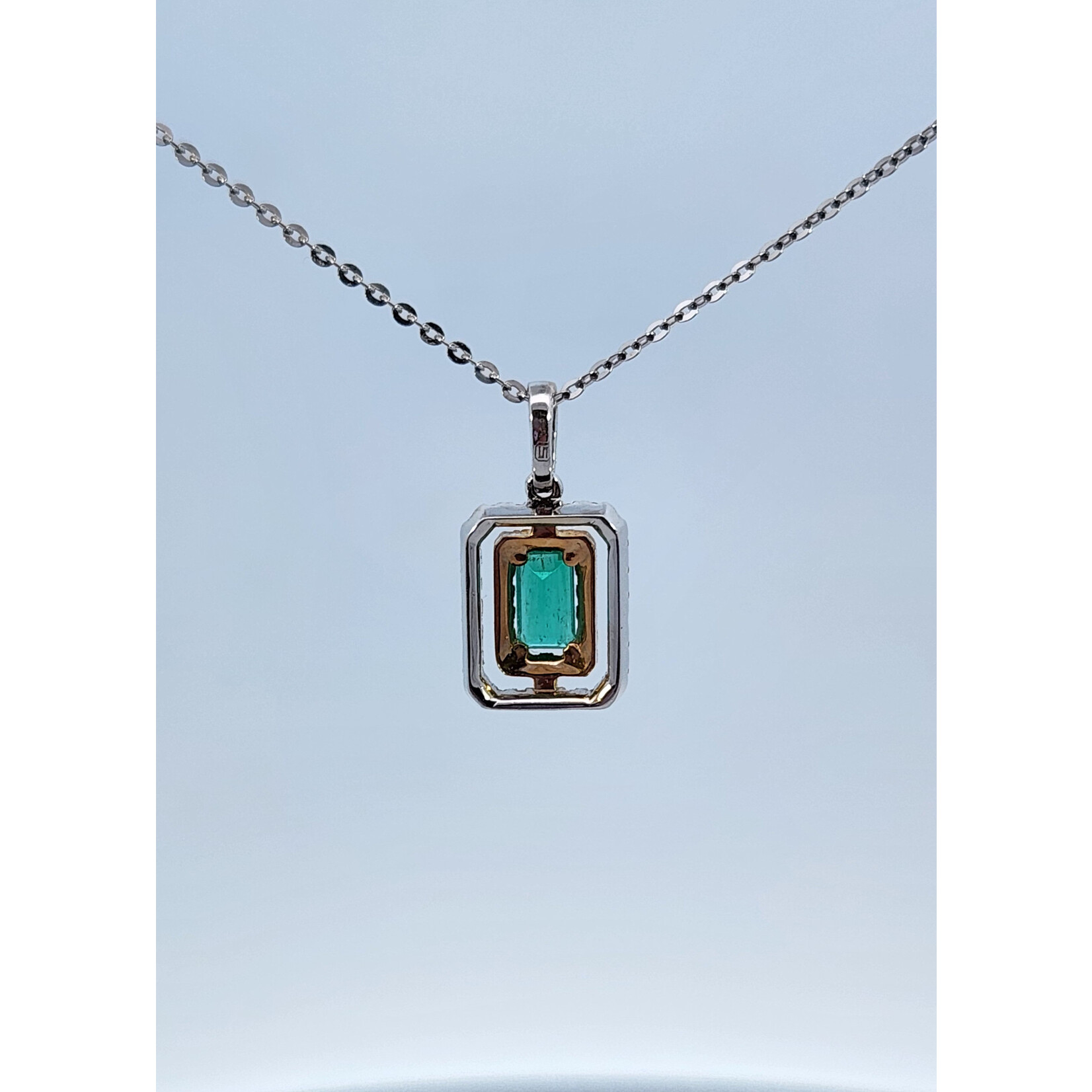 14 Karat White and Yellow Gold Natural Emerald & Diamond Pendant