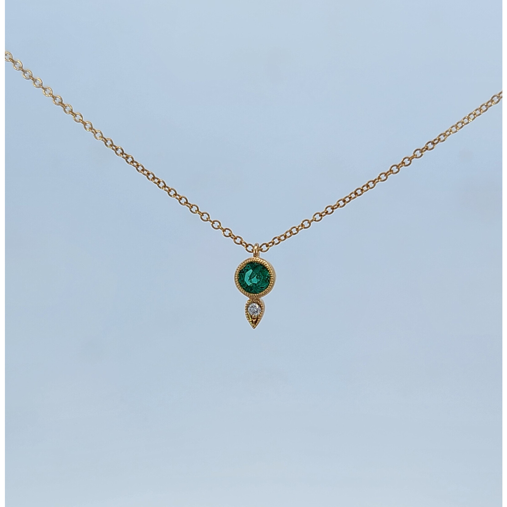 14 Karat Yellow Gold Natural Emerald & Diamond Pendant