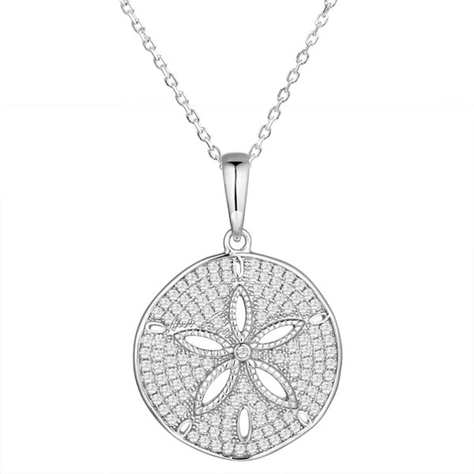 Alamea Sterling Silver Pave Cubic Zirconia Sand Dollar Necklace