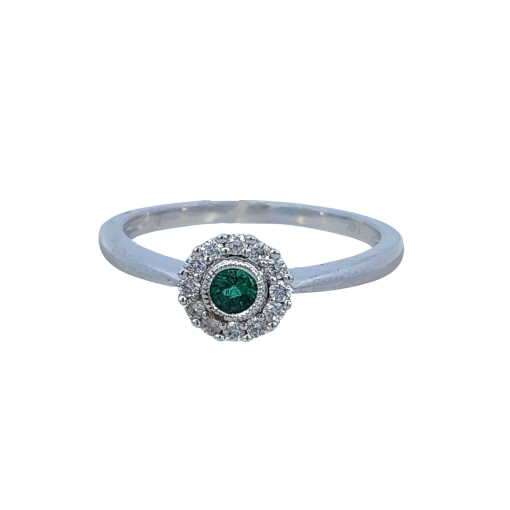 14 Karat White Gold Emerald and Diamond Ladies Ring