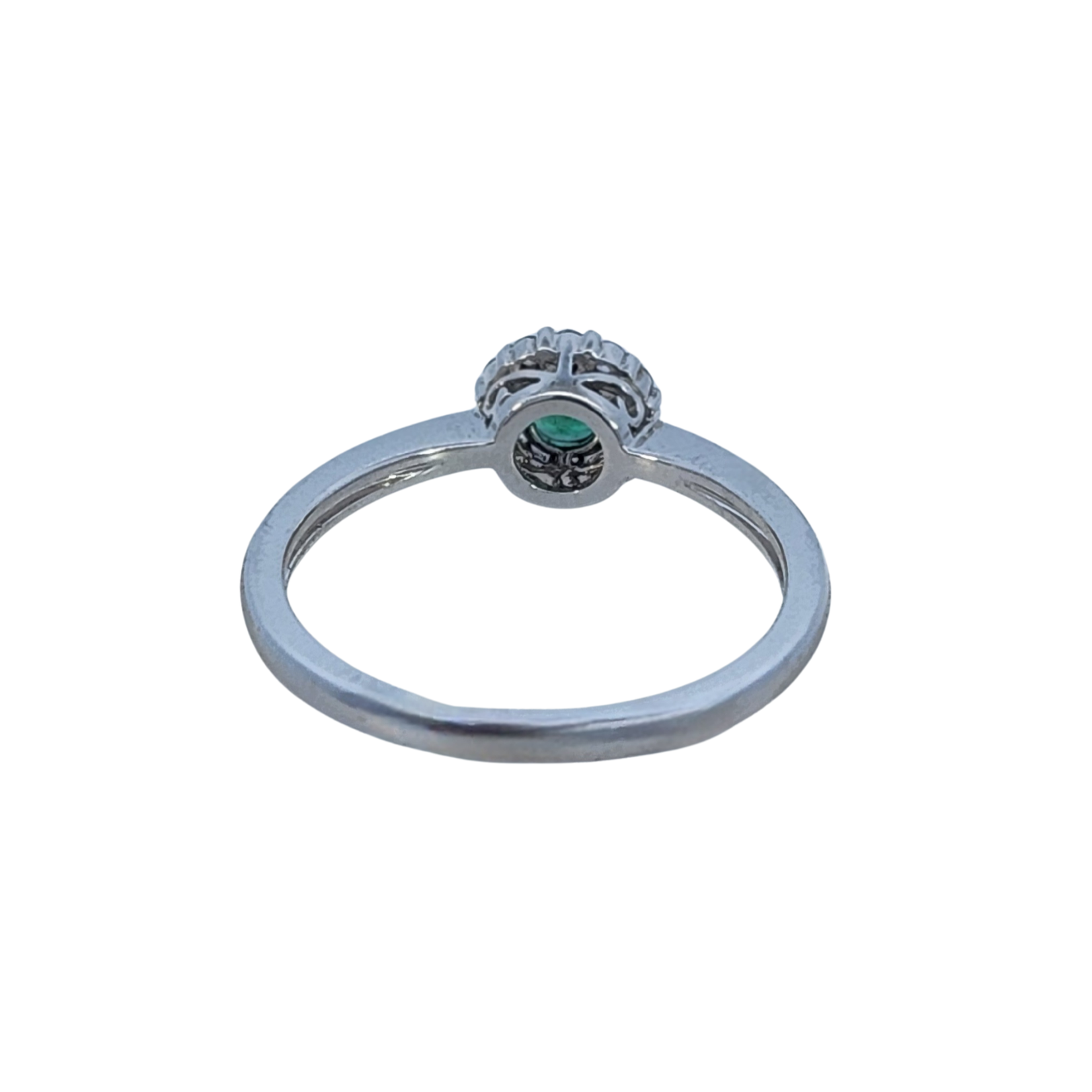 14 Karat White Gold Emerald and Diamond Ladies Ring