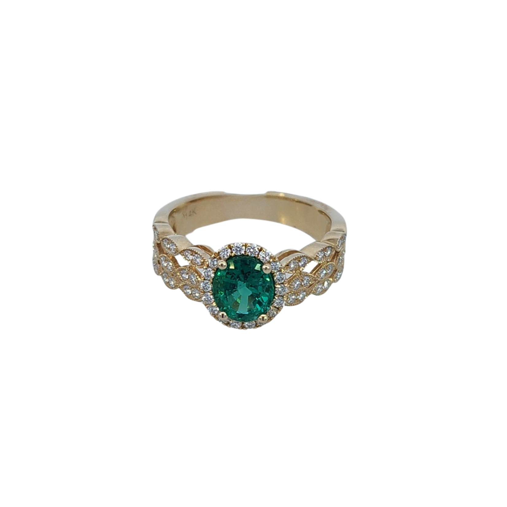 14 Karat Yellow Gold  Emerald and Diamond Ring