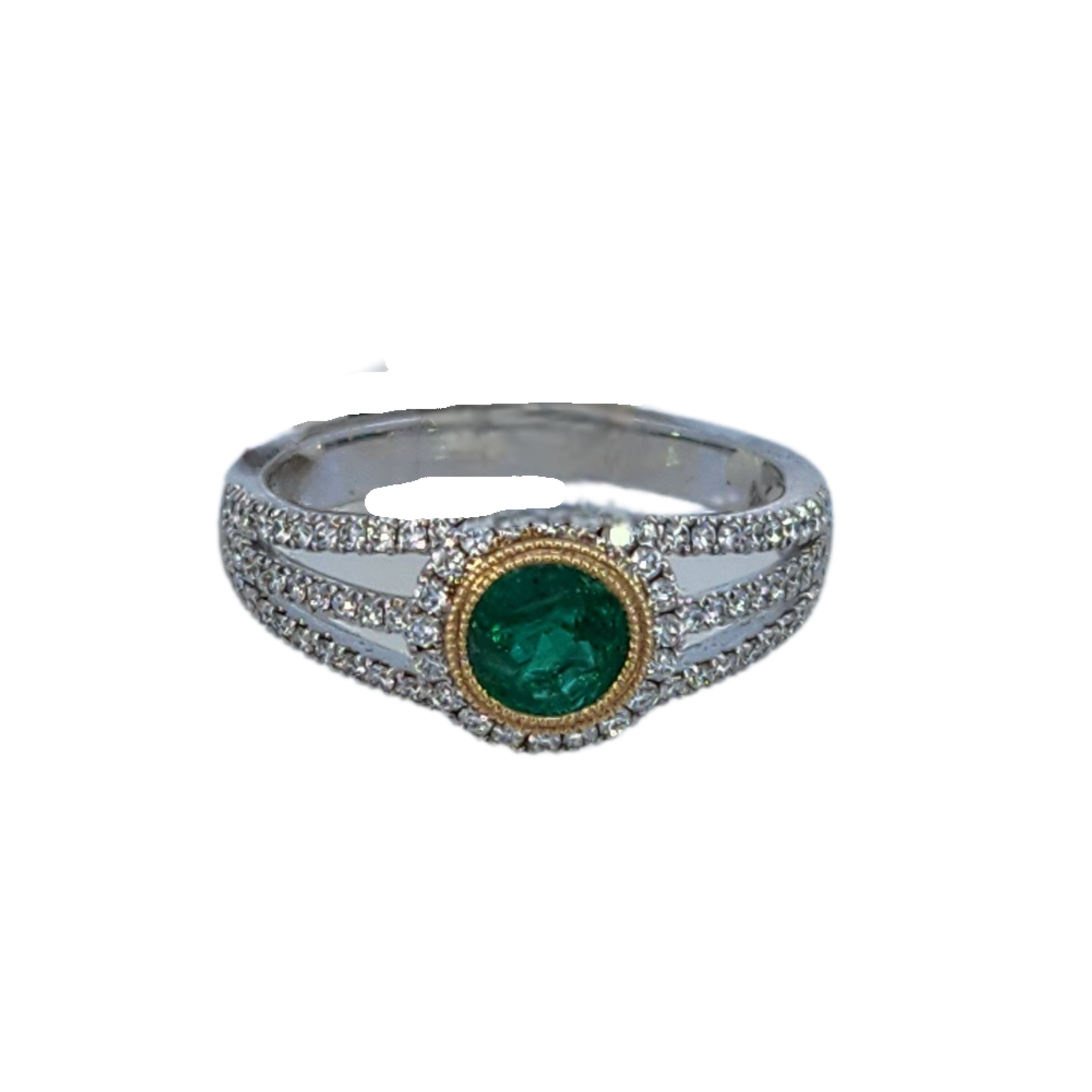 14 Karat White and Yellow Gold Emerald and Diamond Ring