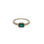 14 Karat Yellow Gold  Bezel Set Emerald and Diamond Ring
