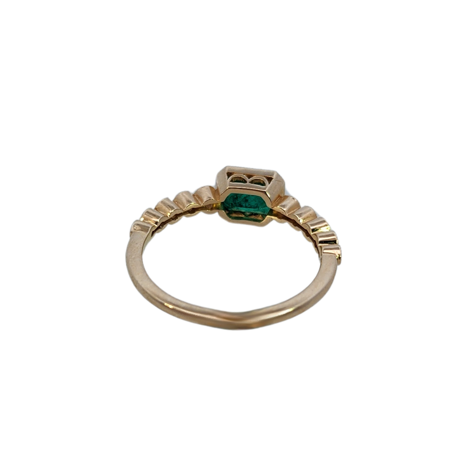 14 Karat Yellow Gold  Bezel Set Emerald and Diamond Ring