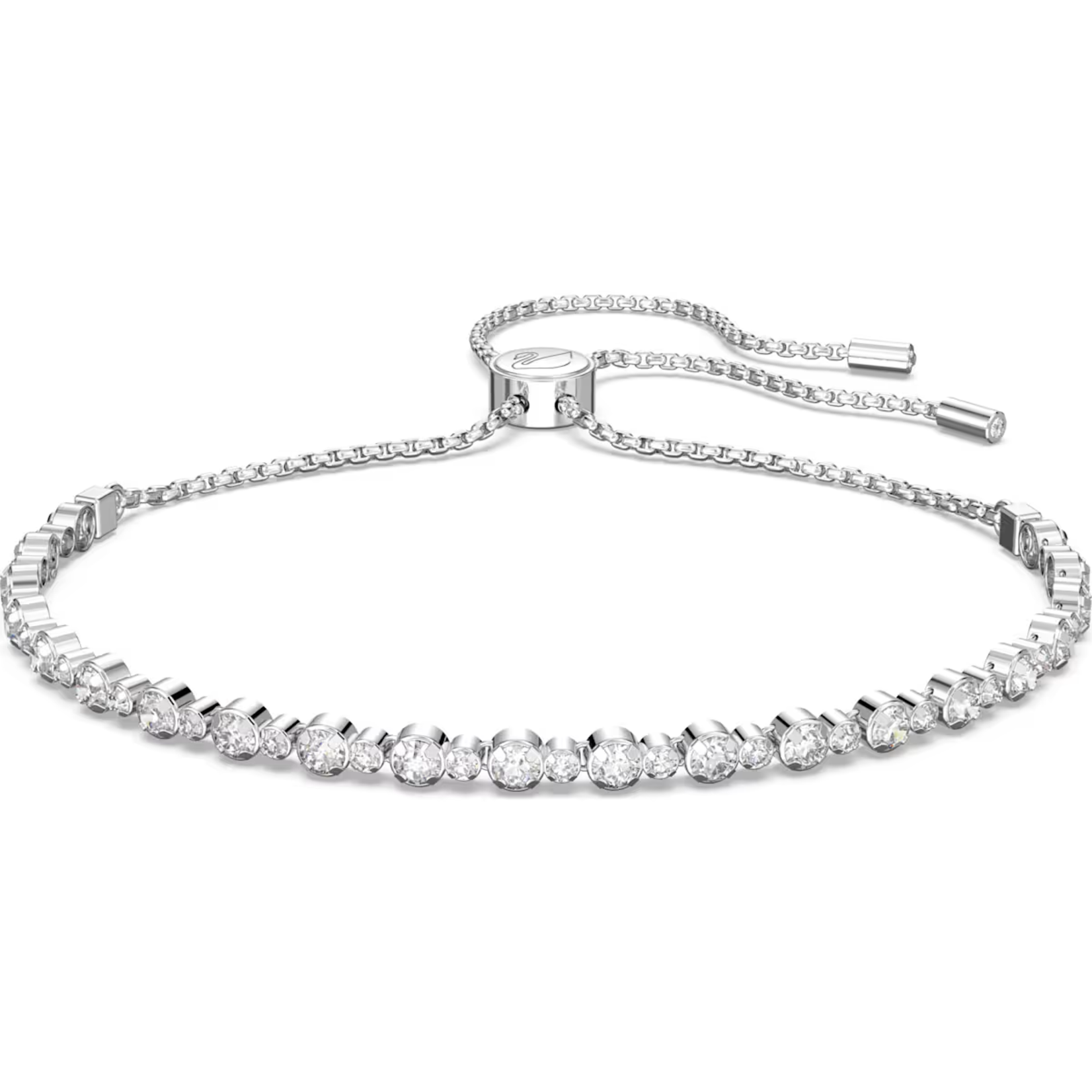 Swarovski Subtle Trilogy Tennis bracelet, Round cut, White, Rhodium plated