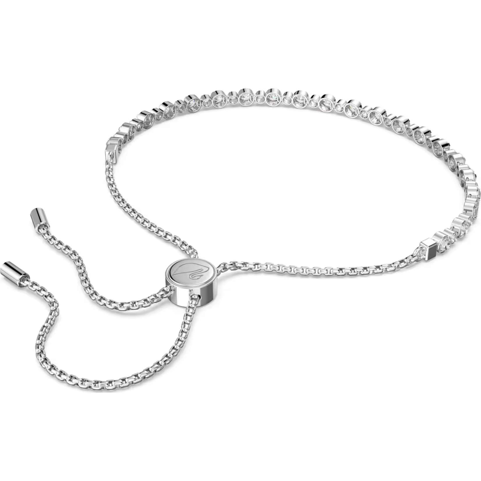Swarovski Subtle Trilogy Tennis bracelet, Round cut, White, Rhodium plated