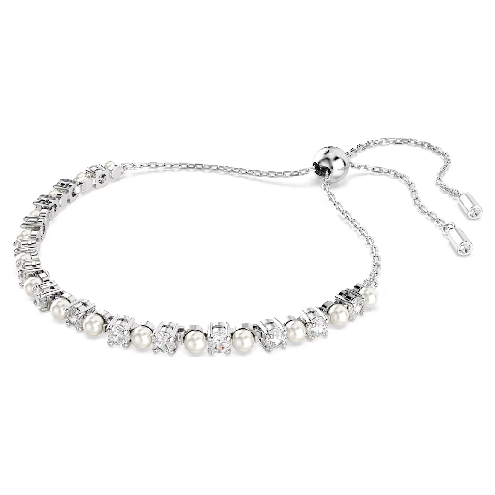 Swarovski Matrix Tennis bracelet Crystal pearl, Round cut, White, Rhodium plated