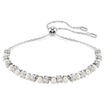 Swarovski Matrix Tennis bracelet Crystal pearl, Round cut, White, Rhodium plated