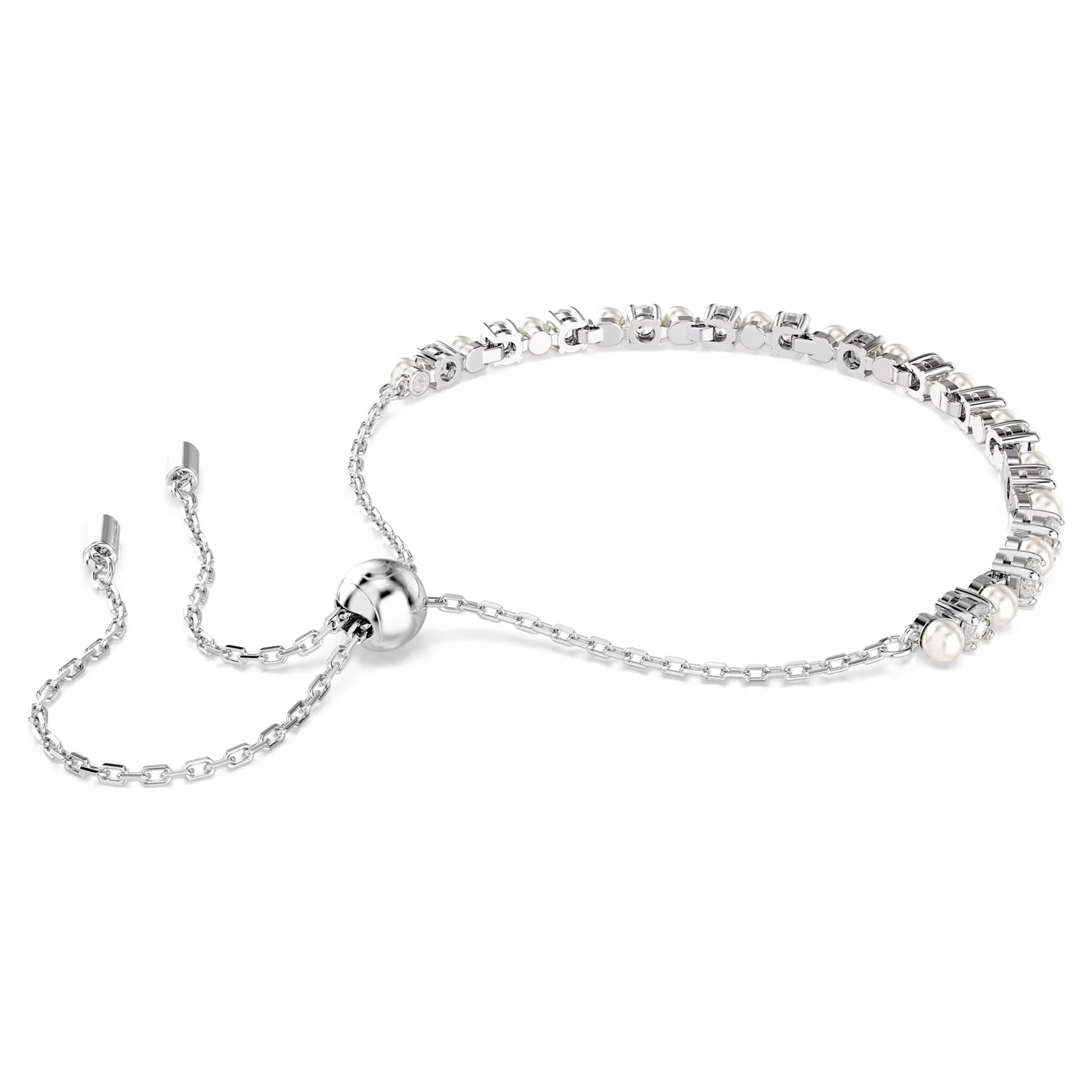 Swarovski Matrix Tennis bracelet Crystal pearl, Round cut, White, Rhodium plated