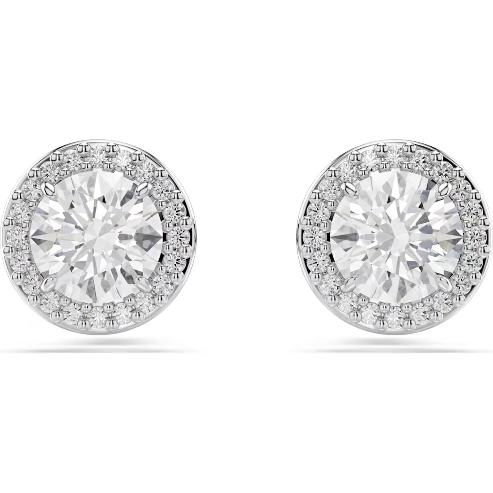 Swarovski Constella stud earrings, Round cut, Pavé, White, Rhodium plated