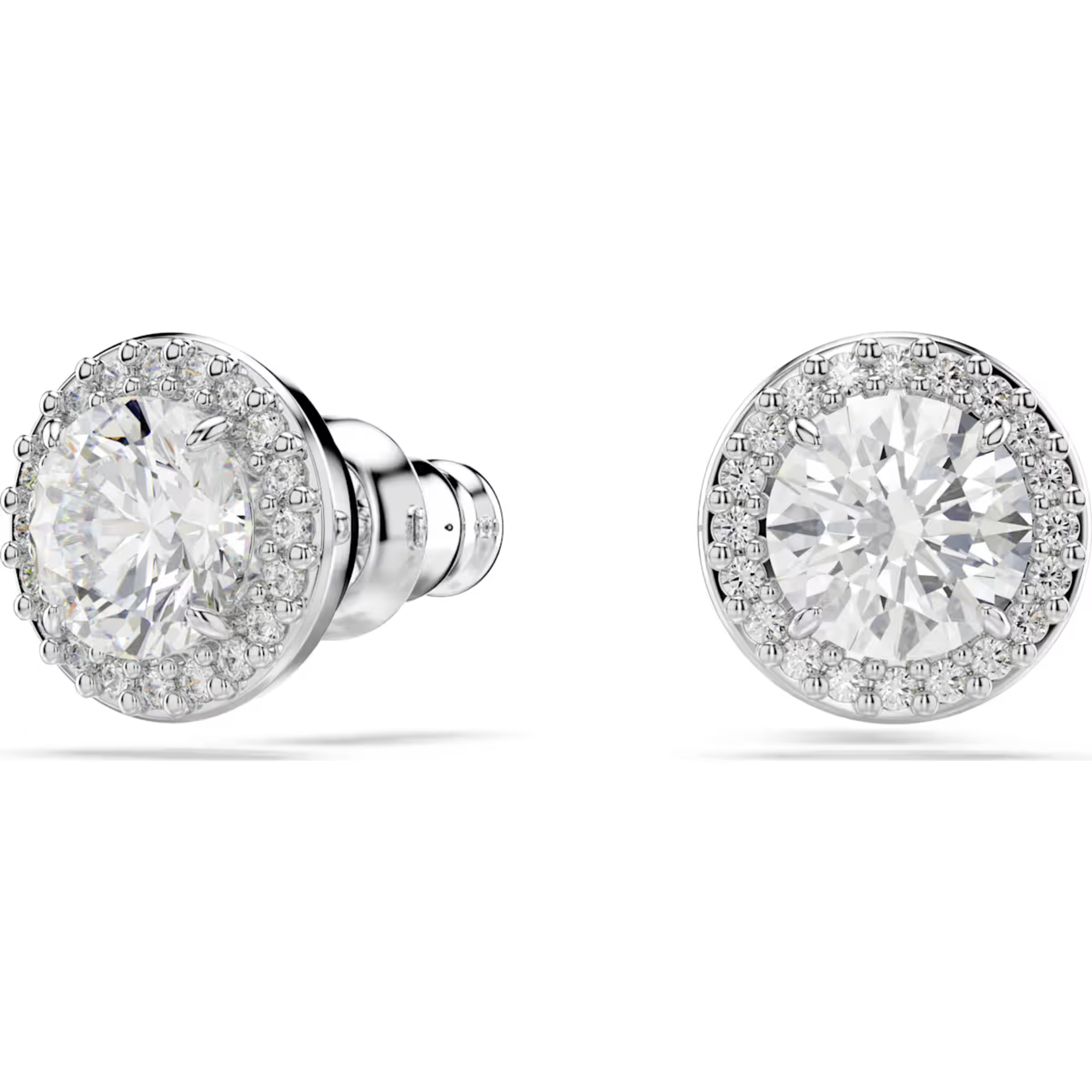 Swarovski Constella stud earrings, Round cut, Pavé, White, Rhodium plated