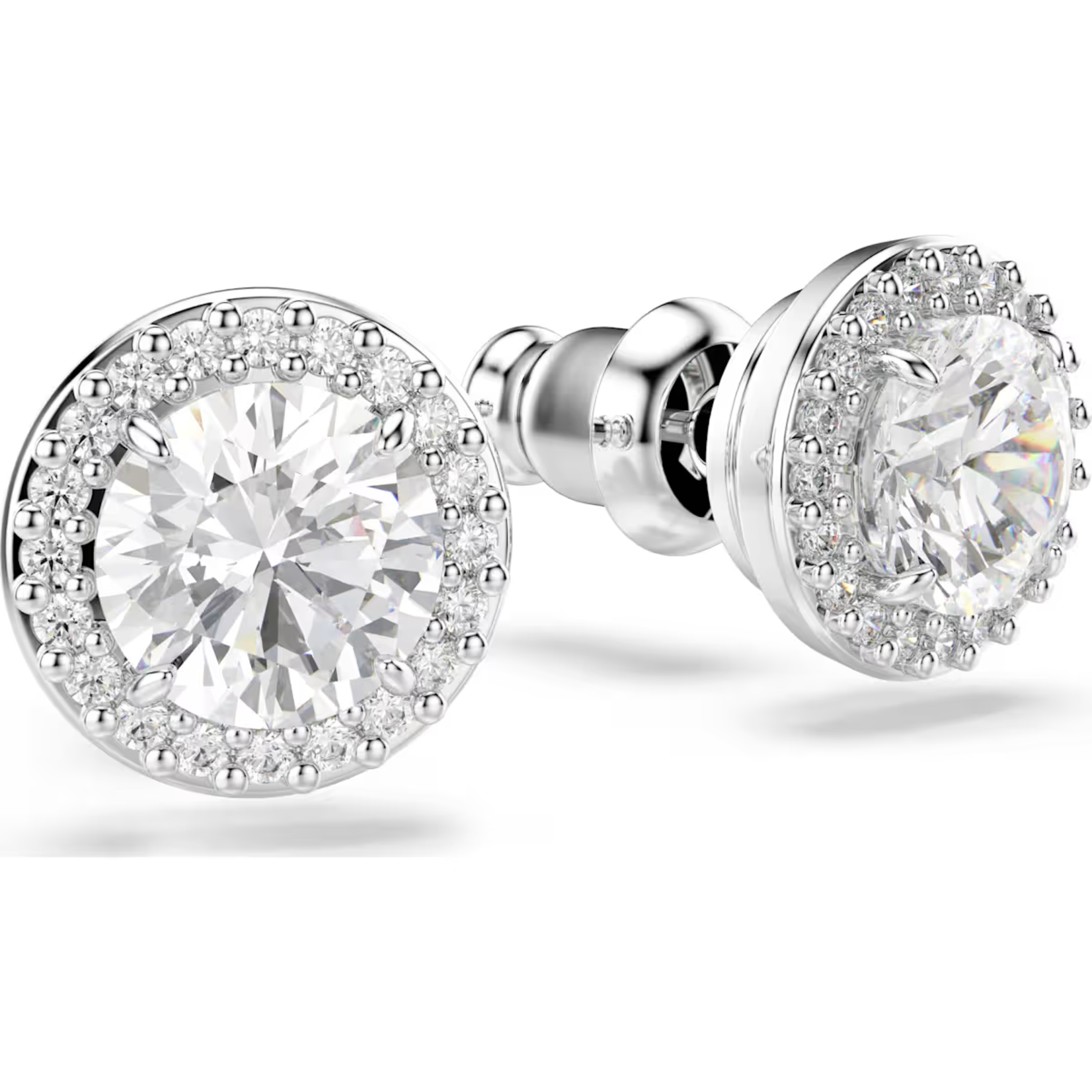 Swarovski Constella stud earrings, Round cut, Pavé, White, Rhodium plated
