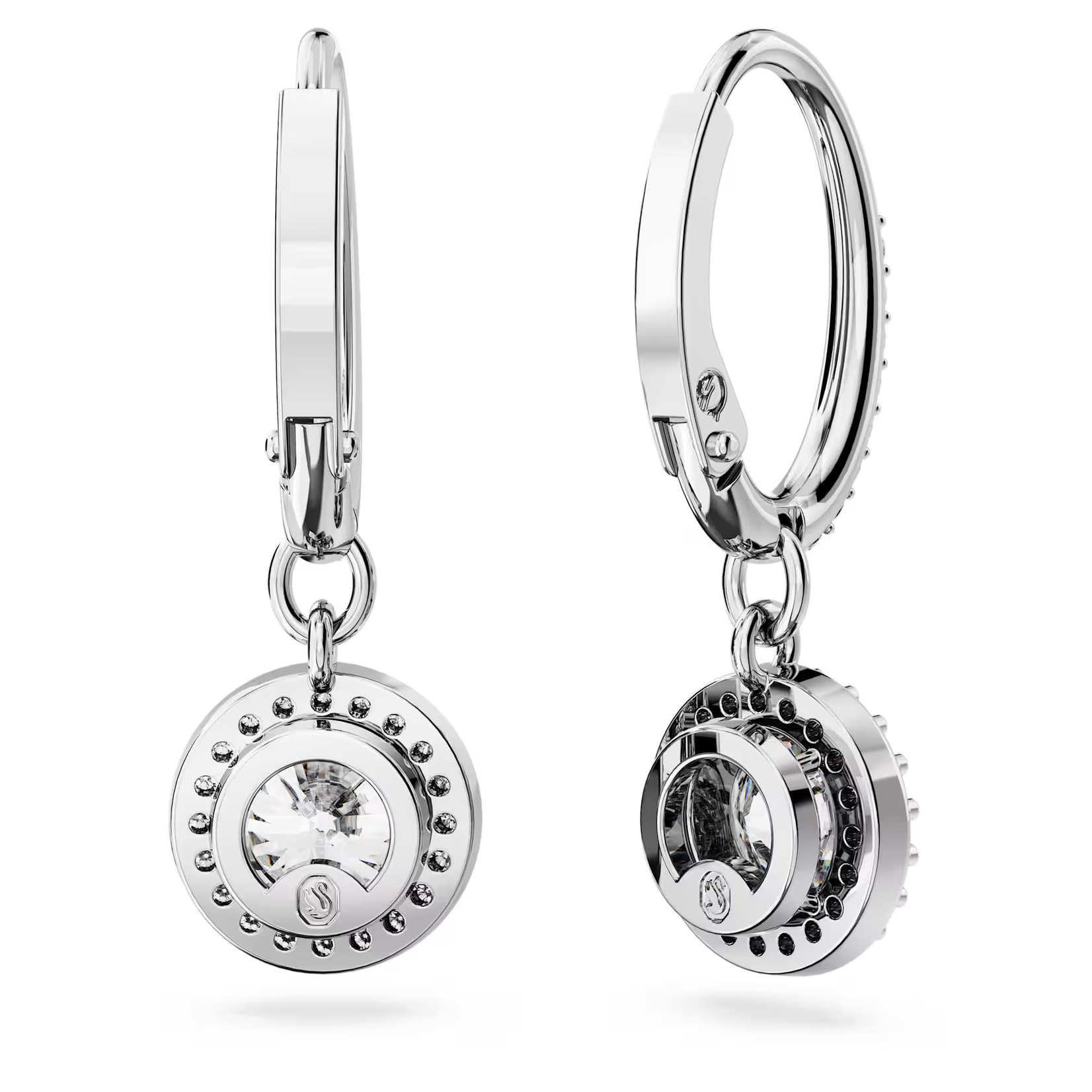 Swarovski Constella drop earrings Round cut, Pavé, White, Rhodium plated