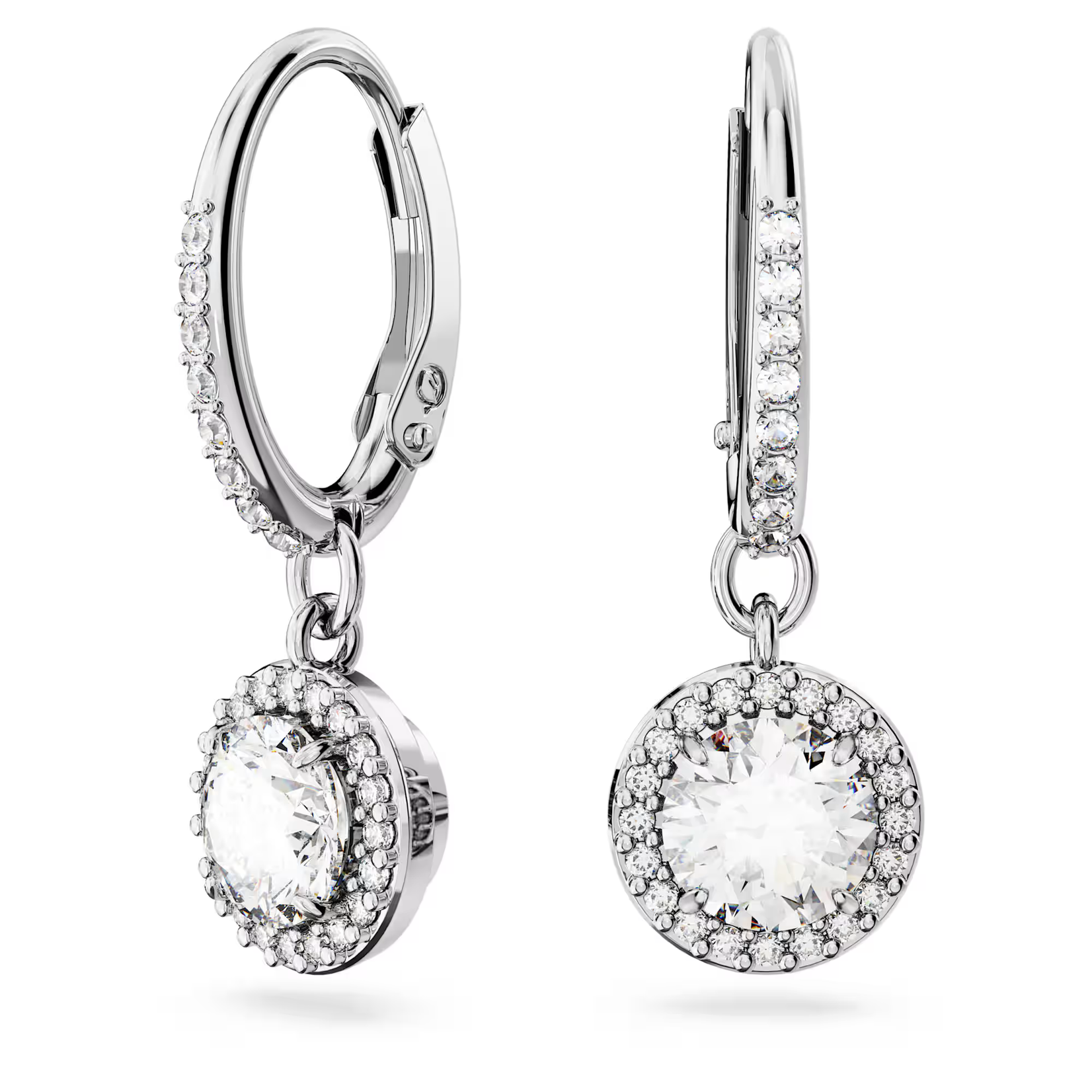 Swarovski Constella drop earrings Round cut, Pavé, White, Rhodium plated