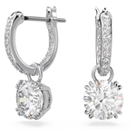 Swarovski Constella drop earrings Round cut, White, Rhodium plated