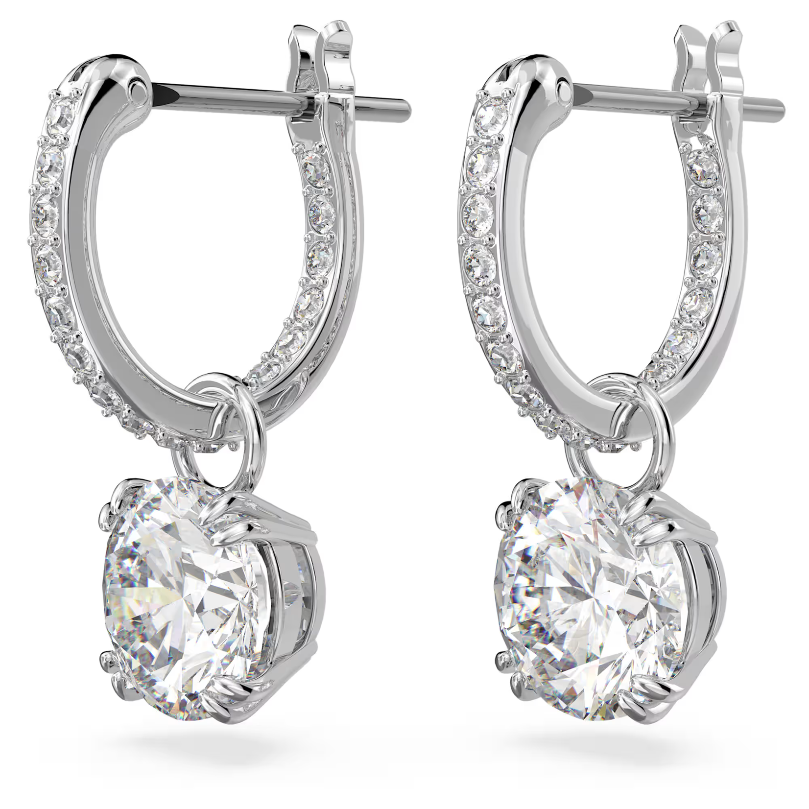 Swarovski Constella drop earrings Round cut, White, Rhodium plated