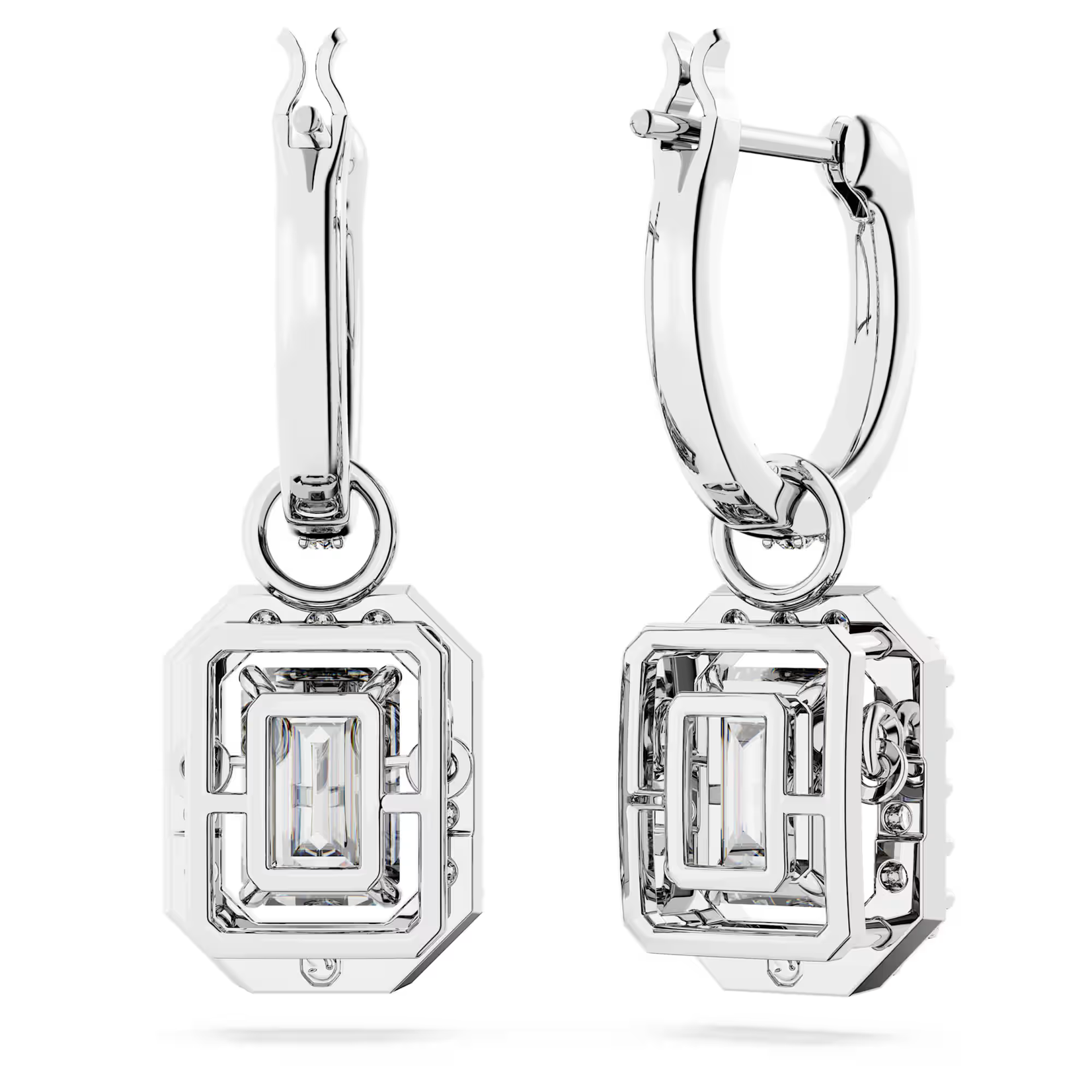 Swarovski Millenia drop earrings Octagon cut, White, Rhodium plated