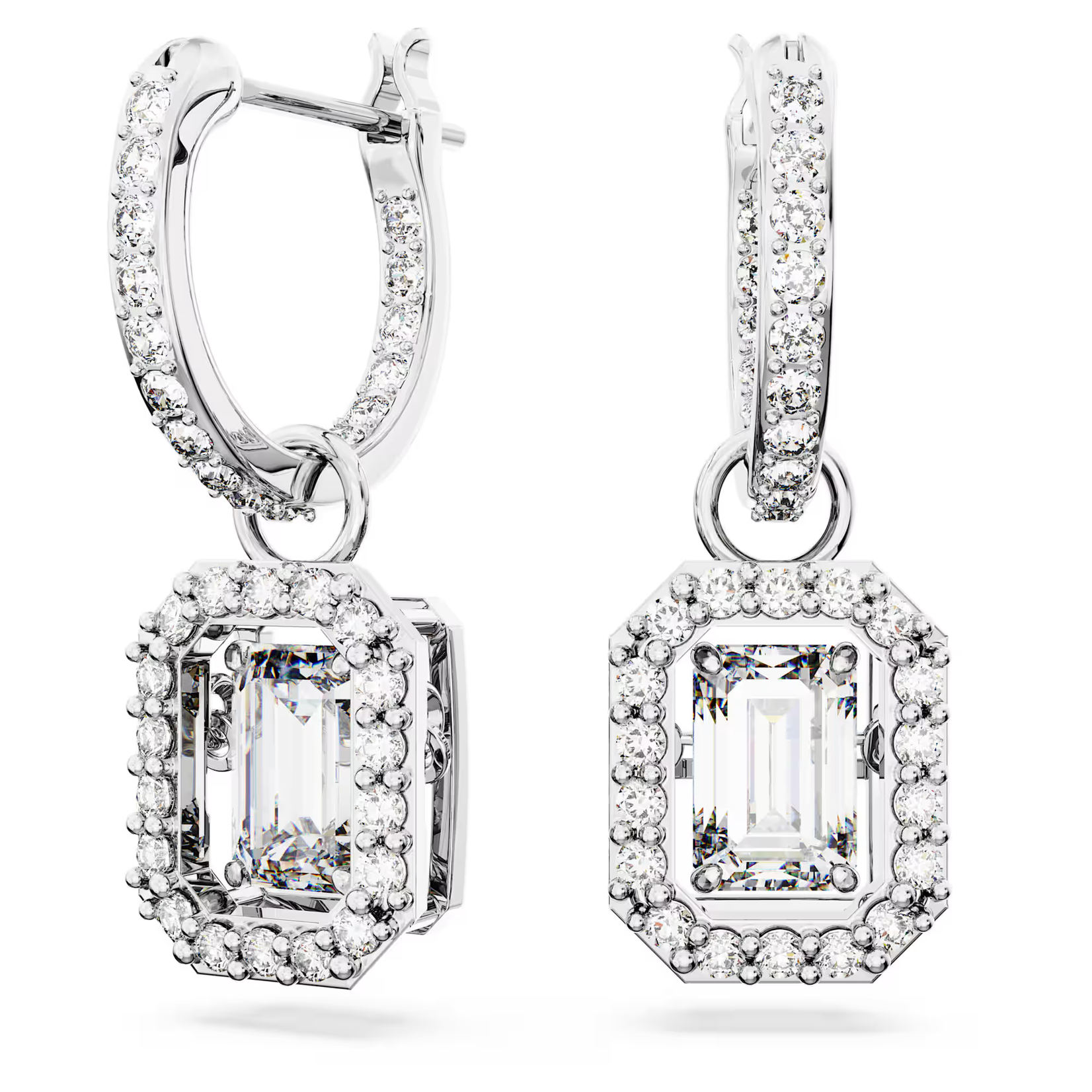 Swarovski Millenia drop earrings Octagon cut, White, Rhodium plated