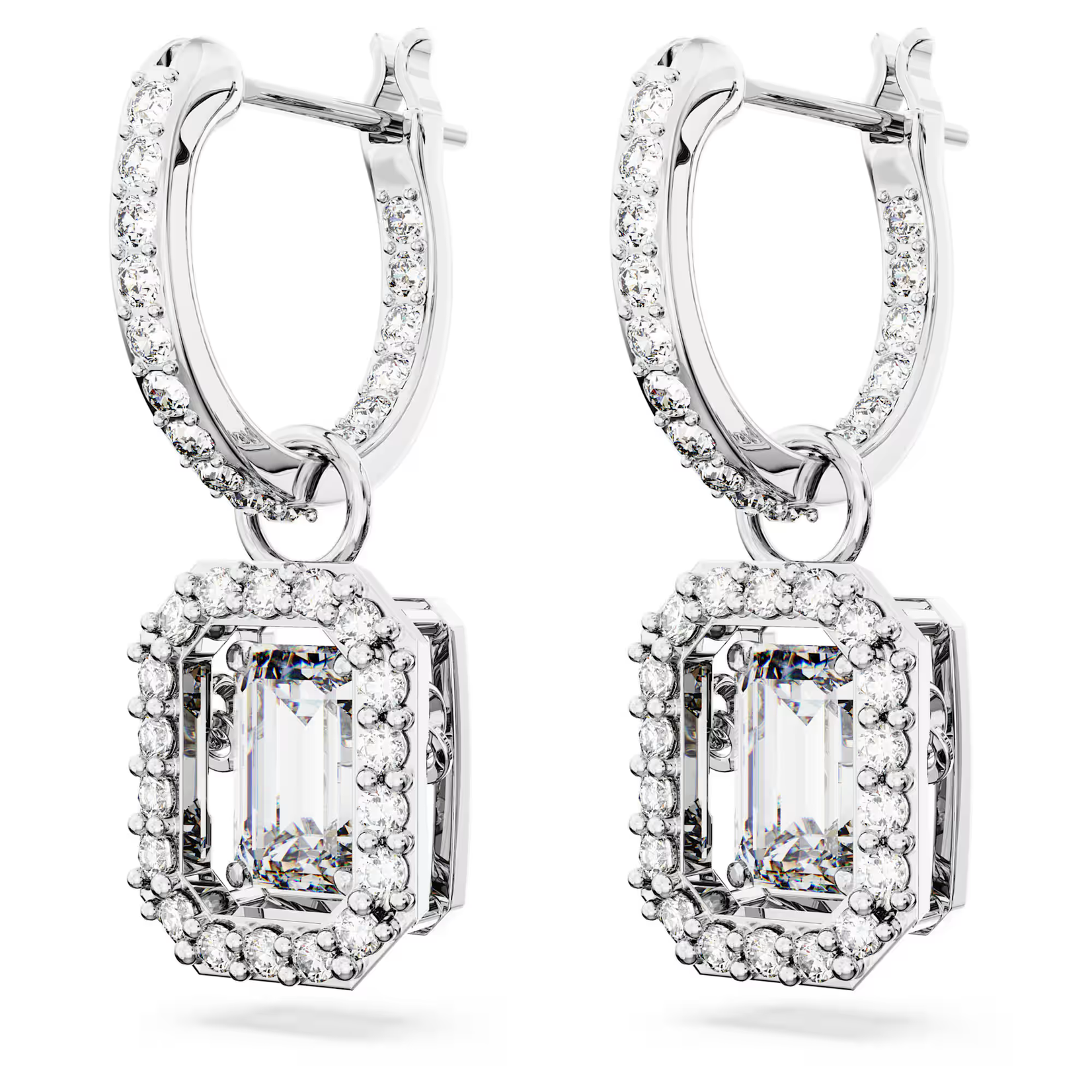 Swarovski Millenia drop earrings Octagon cut, White, Rhodium plated
