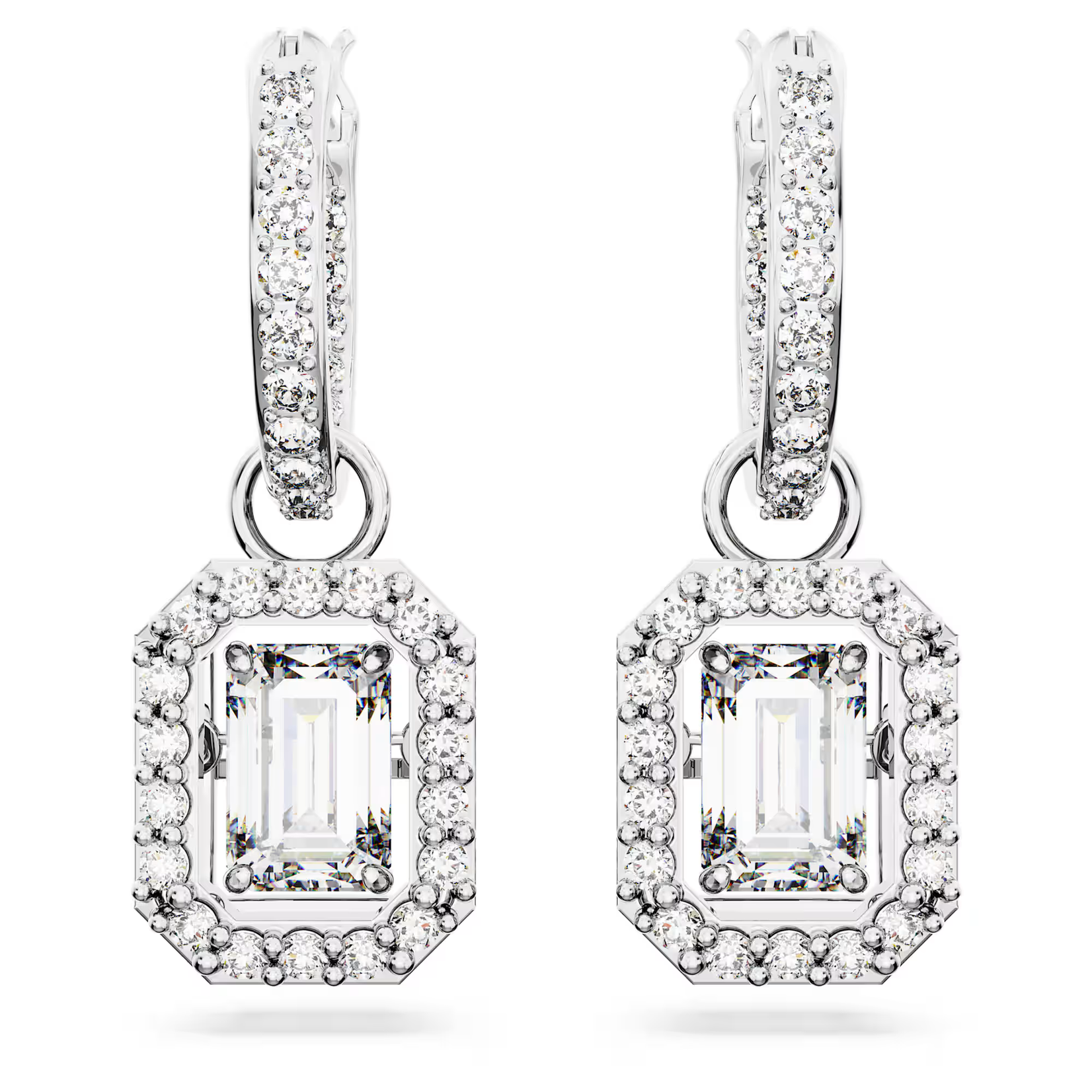 Swarovski Millenia drop earrings Octagon cut, White, Rhodium plated