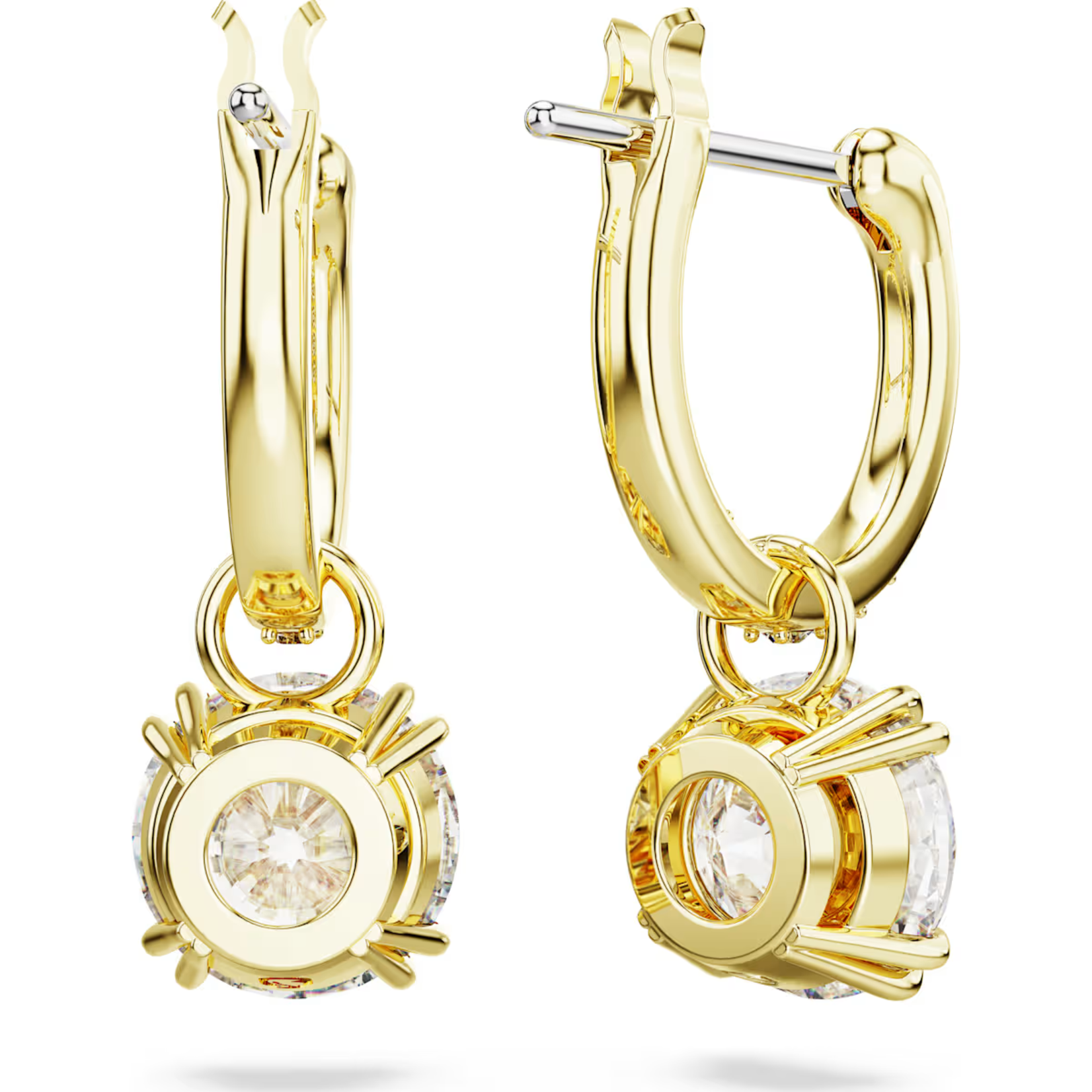 Swarovski Constella drop earrings, Round cut, White, Gold-tone plated
