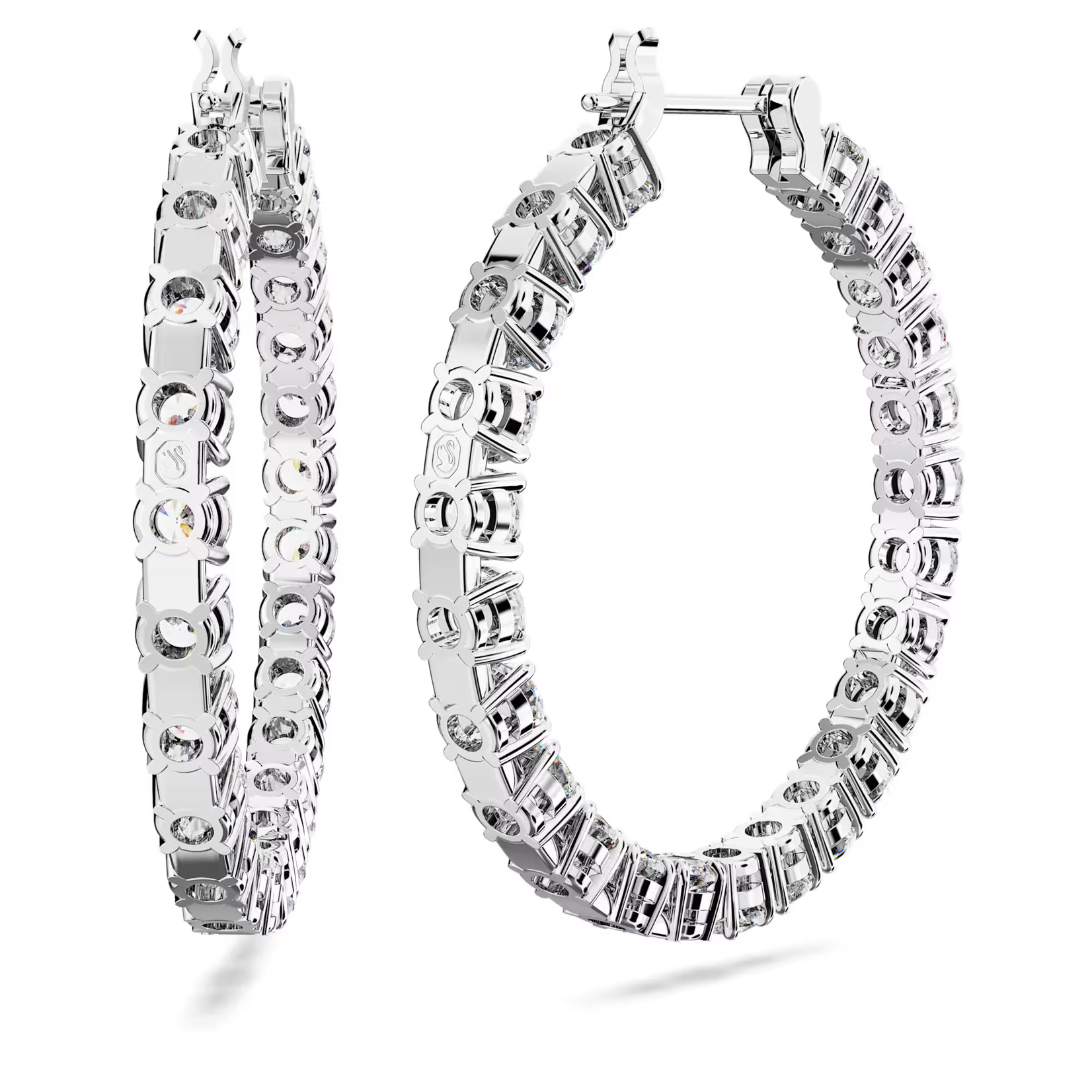 Swarovski Matrix hoop earrings Round cut, White, Rhodium plated