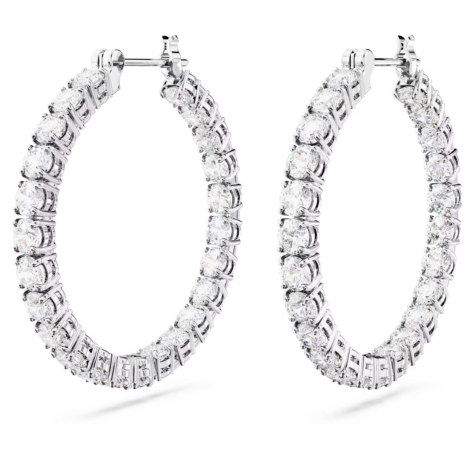 Swarovski Matrix hoop earrings Round cut, White, Rhodium plated