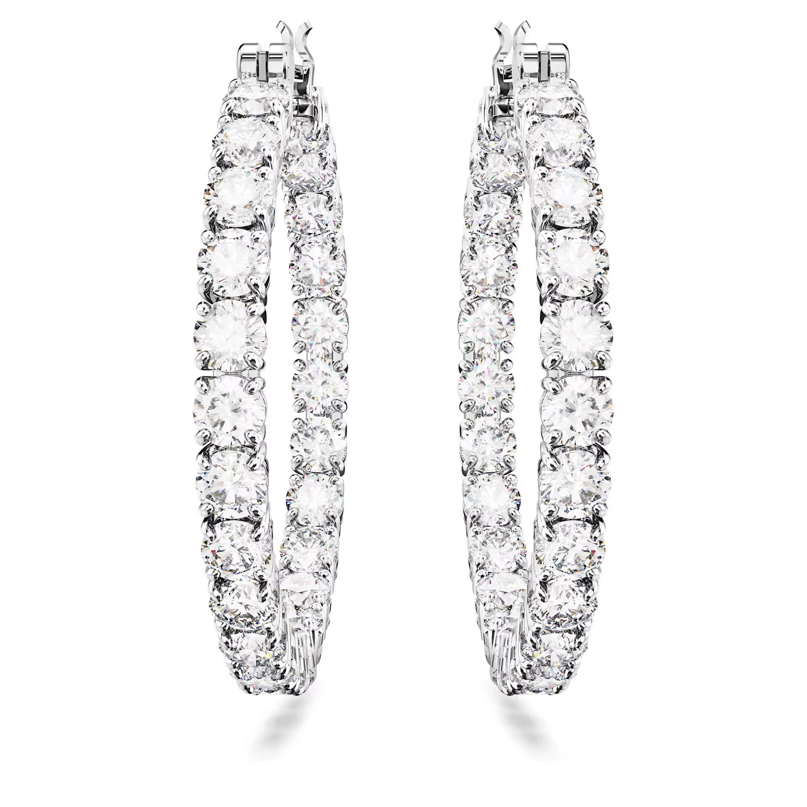 Swarovski Matrix hoop earrings Round cut, White, Rhodium plated