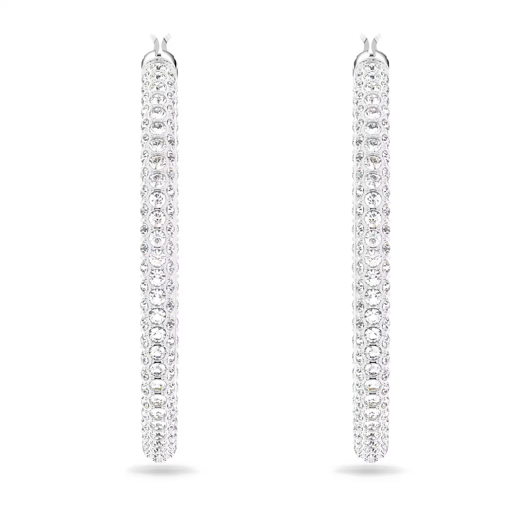 Swarovski Stone hoop earrings Pavé, Large, White, Rhodium plated