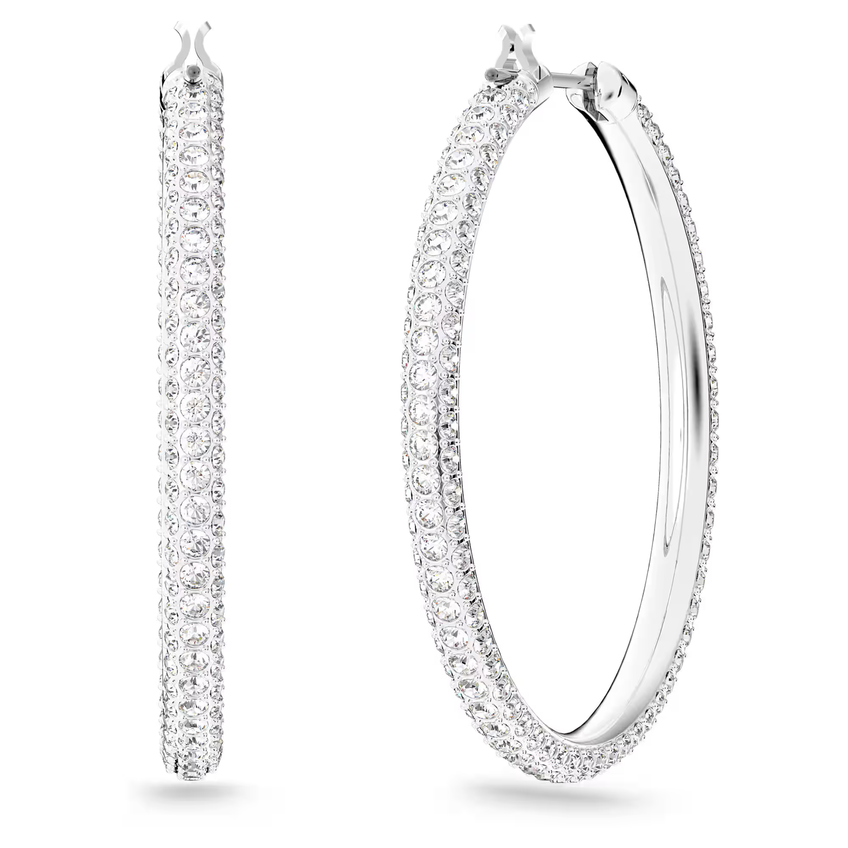 Swarovski Stone hoop earrings Pavé, Large, White, Rhodium plated