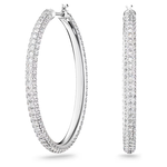 Swarovski Stone hoop earrings Pavé, Large, White, Rhodium plated