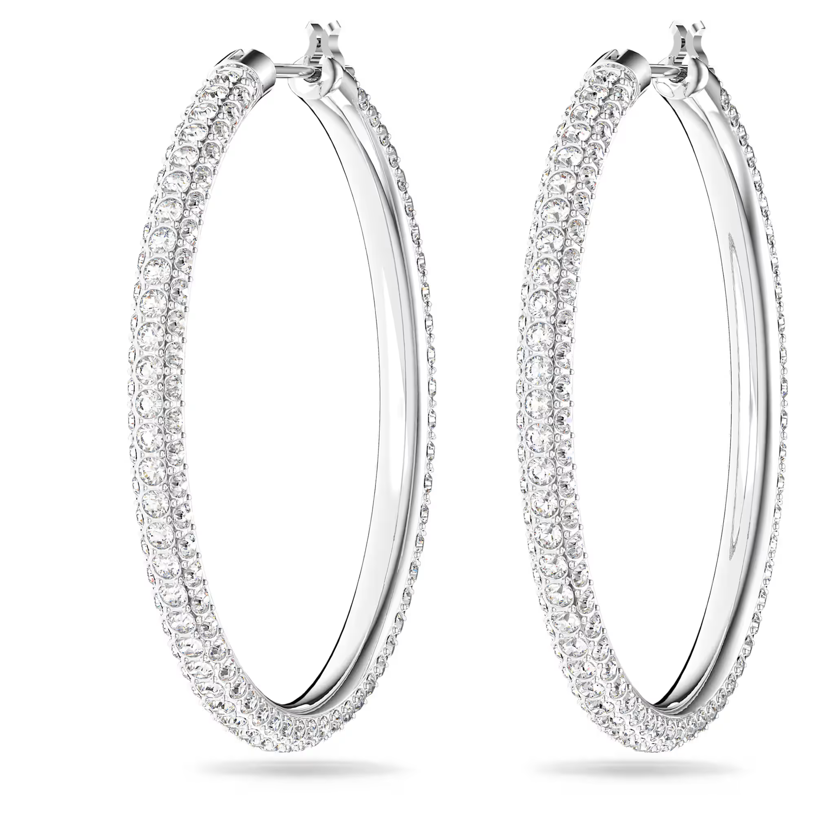 Swarovski Stone hoop earrings Pavé, Large, White, Rhodium plated