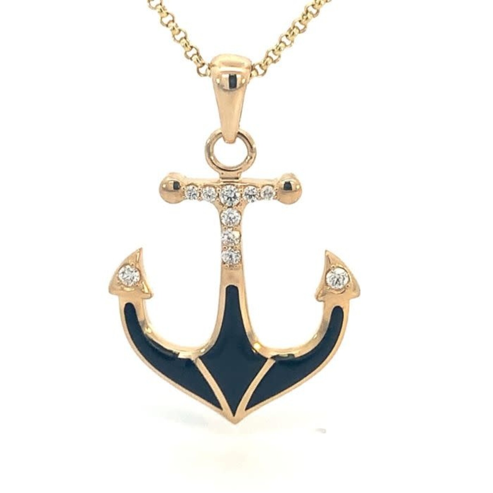 Kabana 14 Karat Yellow Gold Onyx and Diamond Anchor Pendant