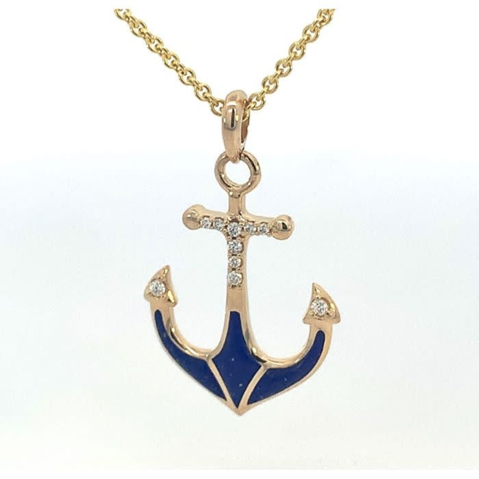 Kabana 14 Karat Yellow Gold Lapis and Diamond Anchor Pendant