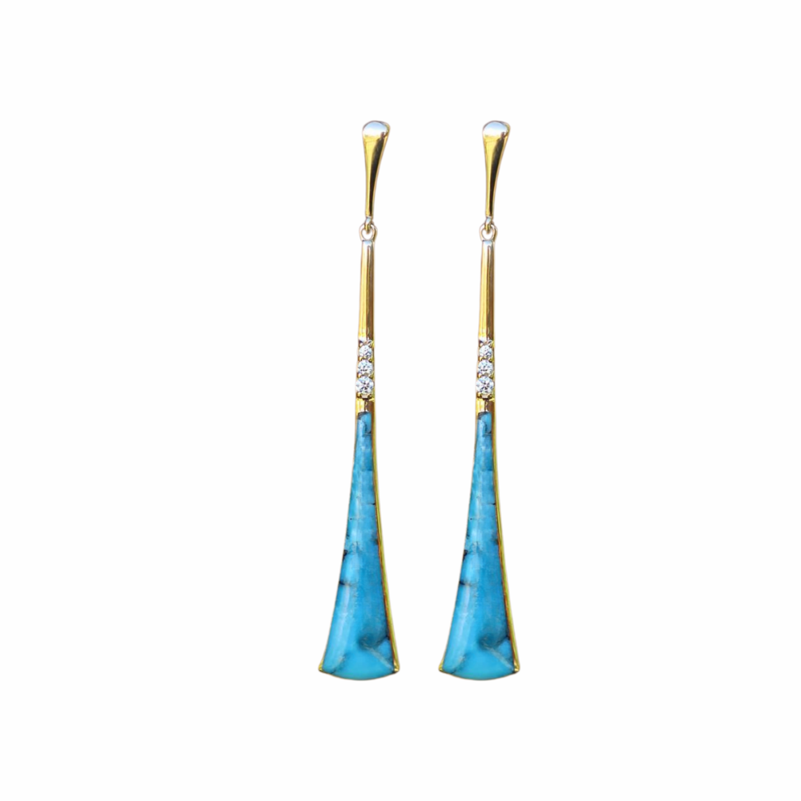 Kabana 14K Yellow Gold Triangular Turquoise and Diamond Earrings