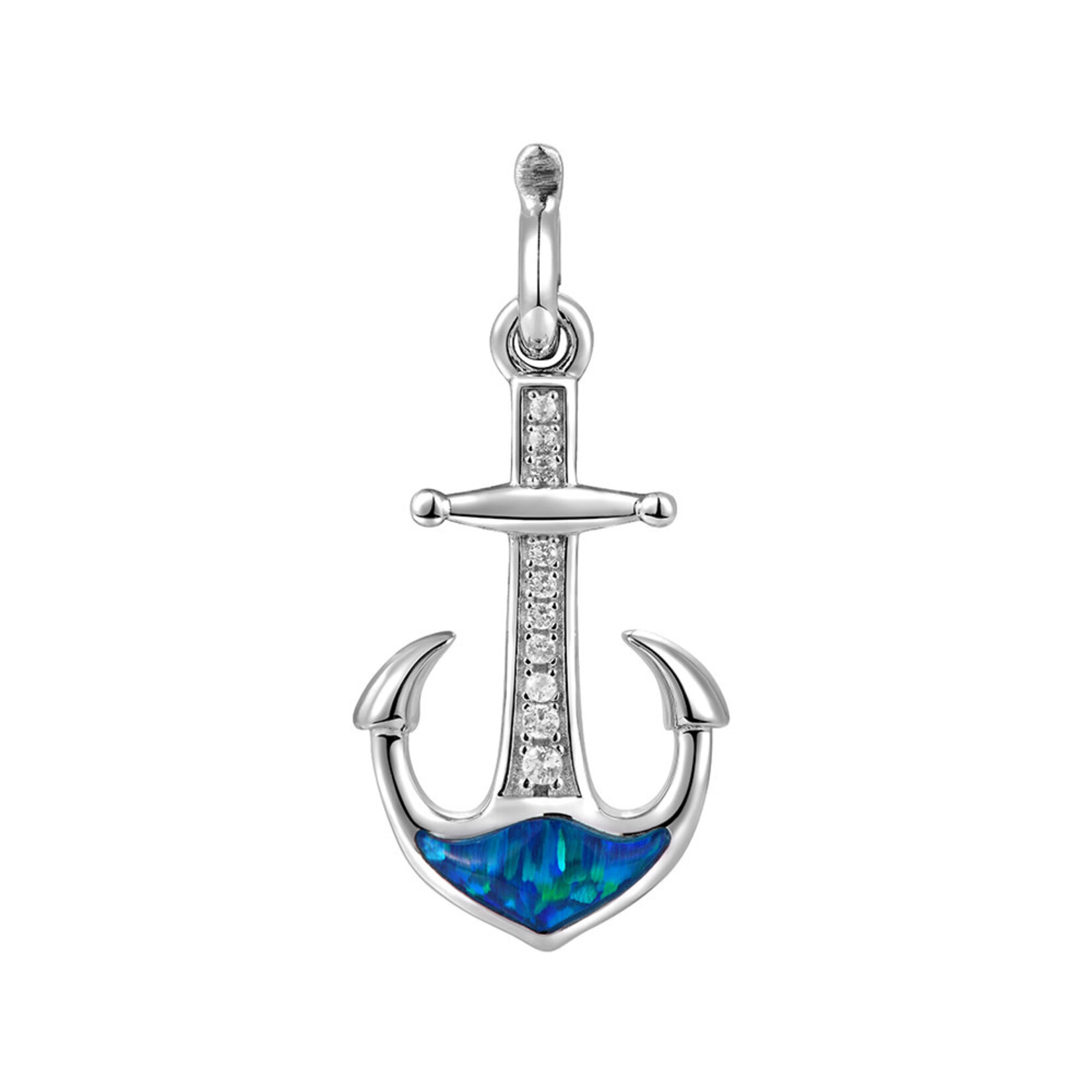 Alamea Sterling Silver Opal and CZ Anchor Charm