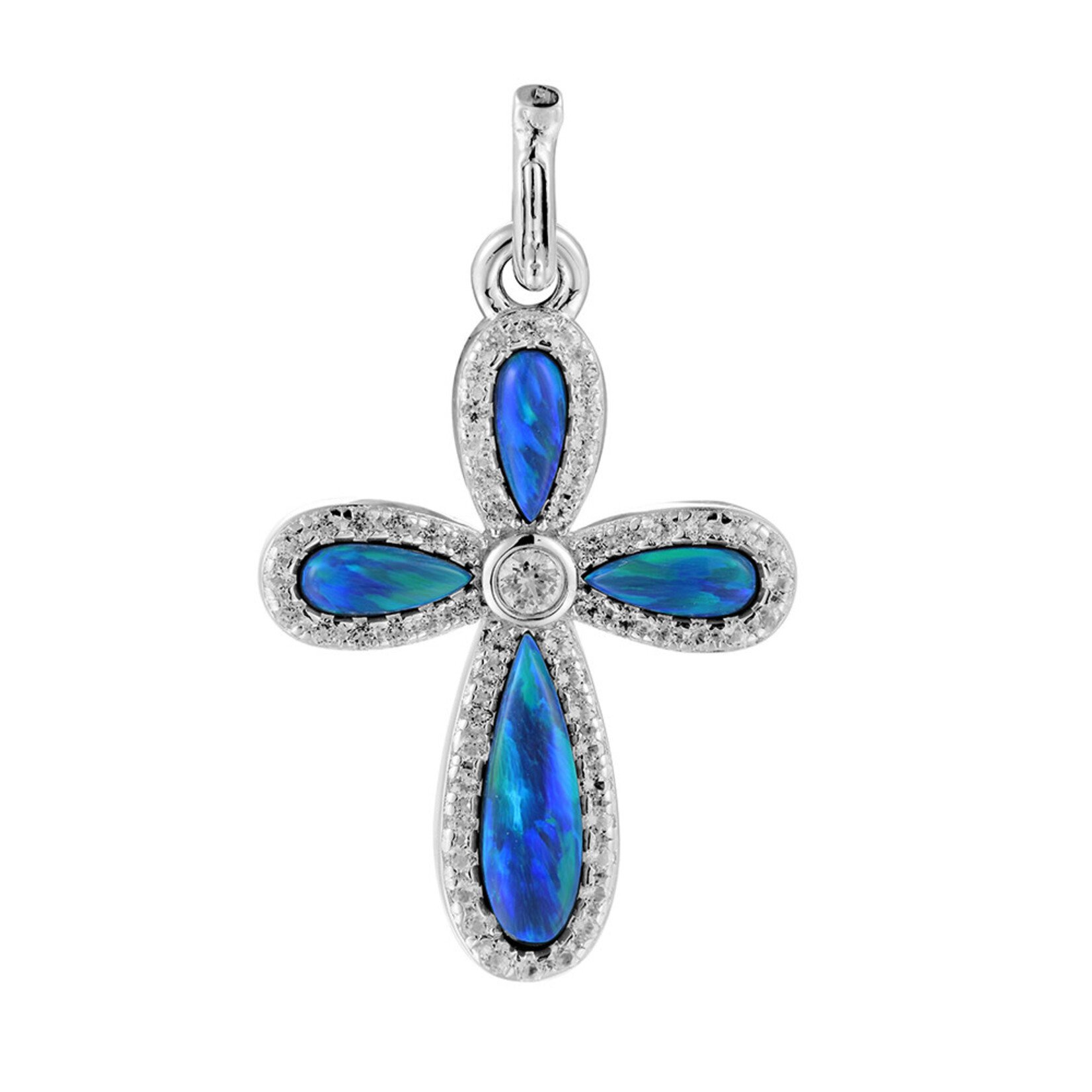Alamea Alamea Sterling Silver Opal Cross Charm with CZs