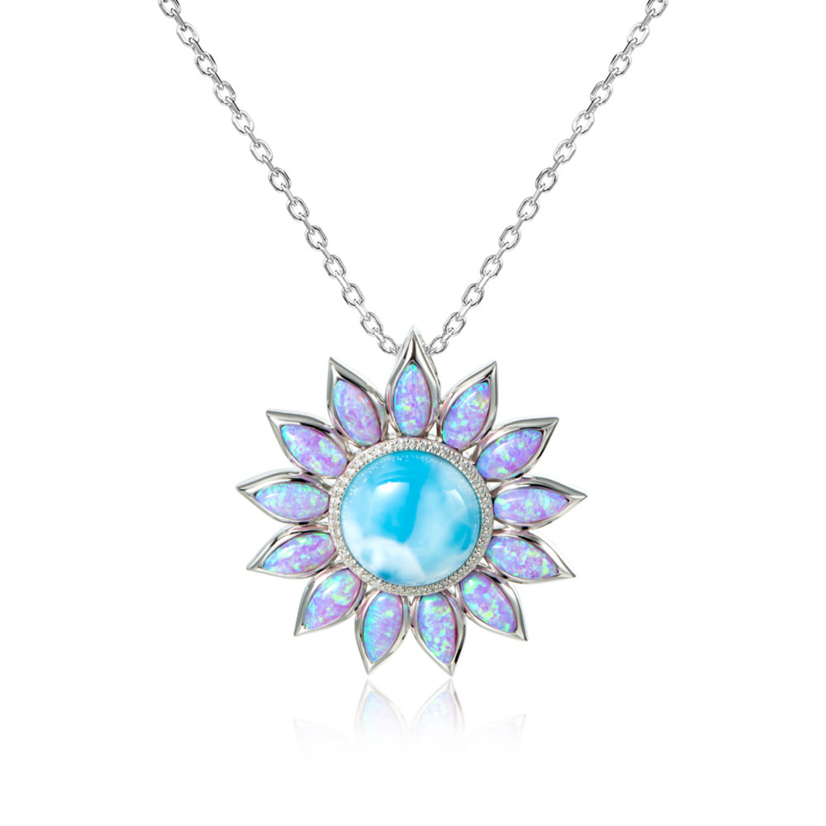 Alamea Alamea Sterling Silver Opal and Larimar Sunflower Pendant